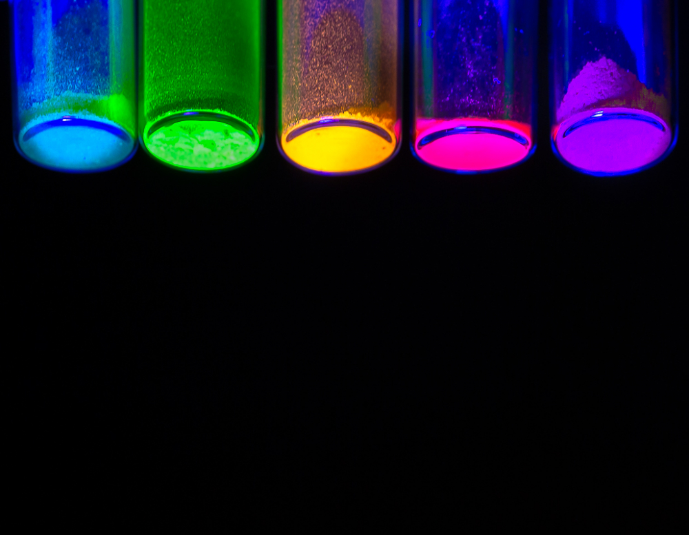 5 Vials from below containing Fluorescent Perovskite Material